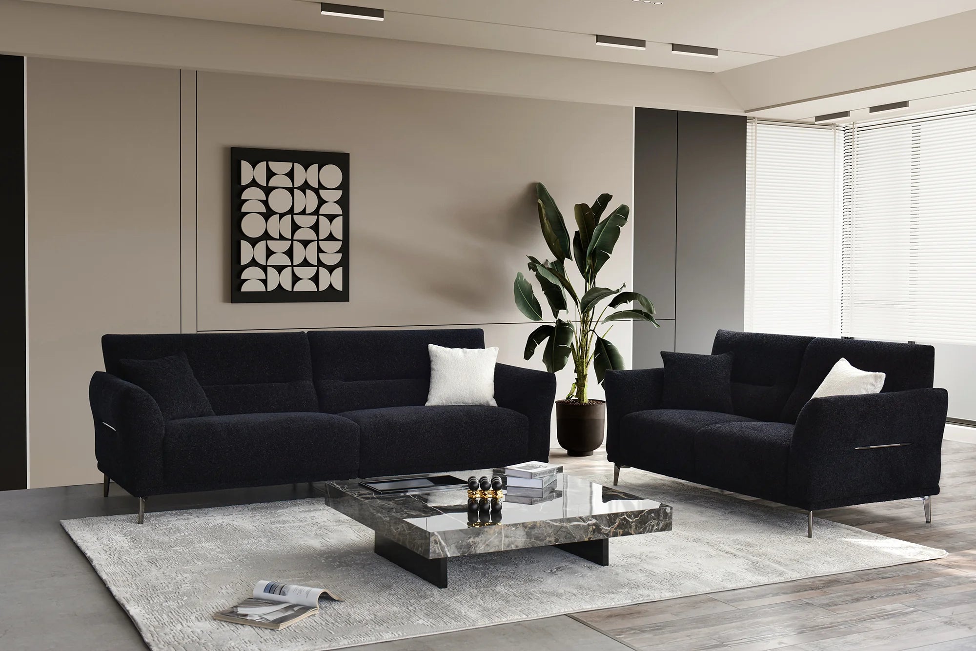 Albany Sofa Range in Black Lux Boucle Fabric