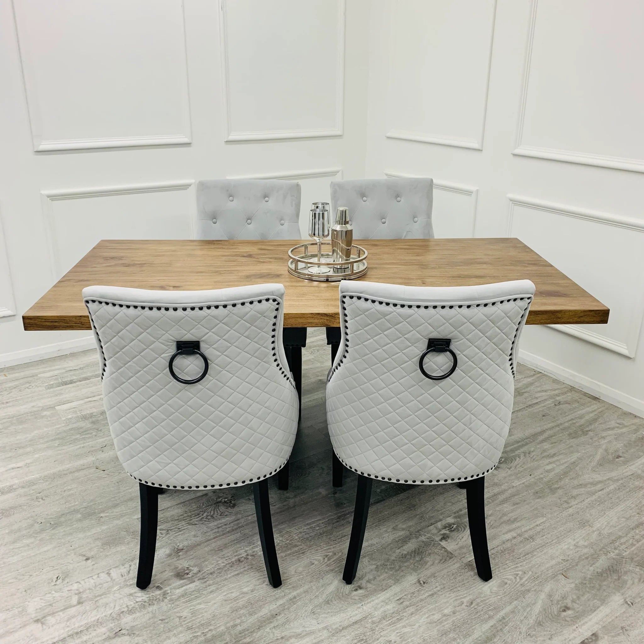 Axel 1.8 Solid Pine Dining Table & Bentley LIGHT GREY or DARK GREY (black legs & ring)