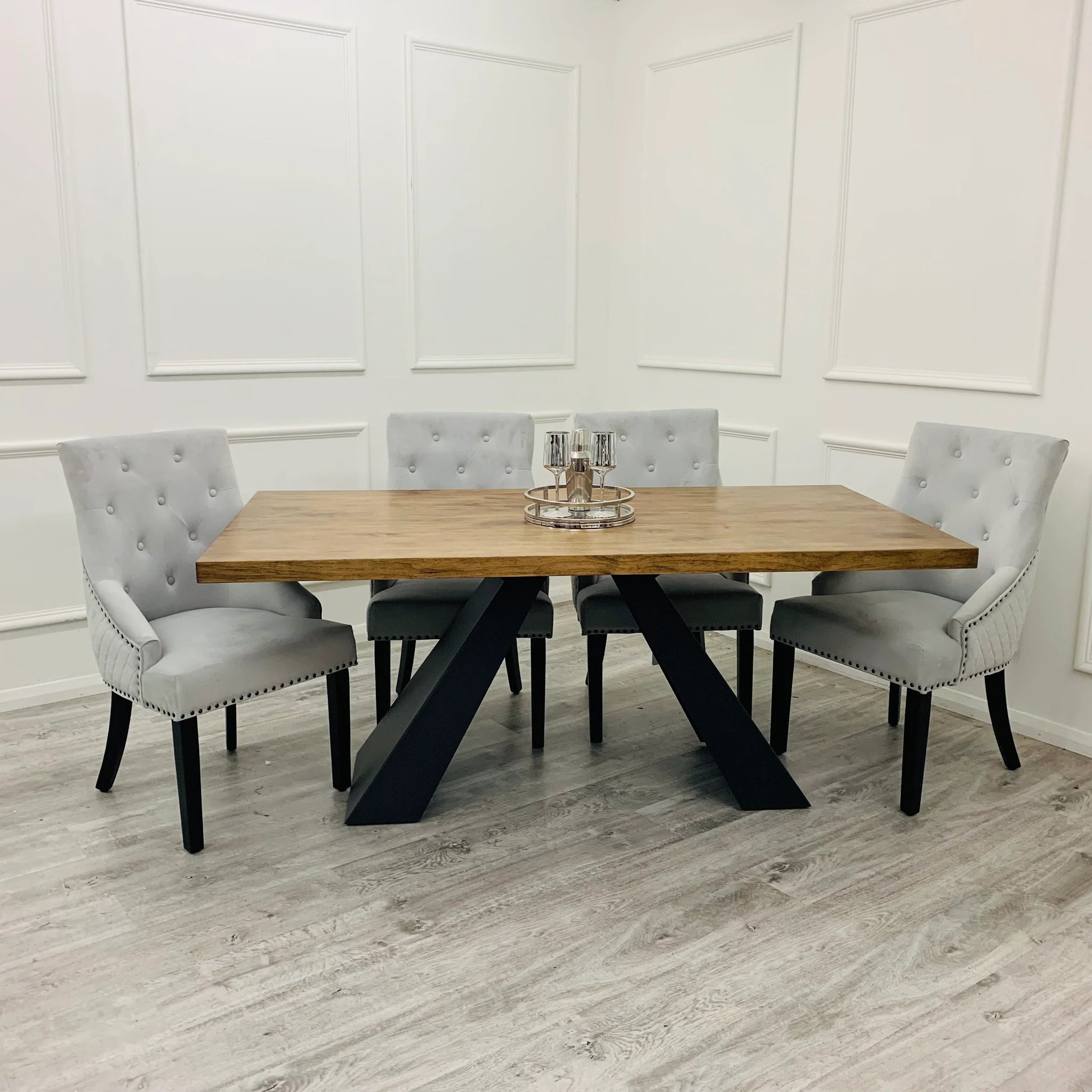 Axel 1.8 Solid Pine Dining Table & Bentley LIGHT GREY or DARK GREY (black legs & ring)