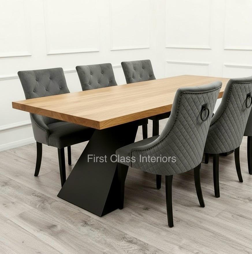 Axel 1.8 Solid Pine Dining Table & Bentley LIGHT GREY or DARK GREY (black legs & ring)