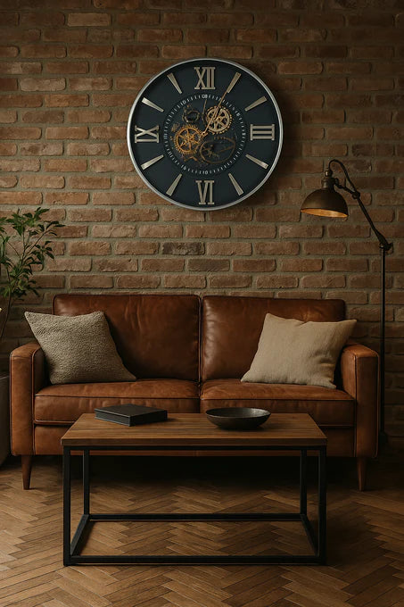 Silver & Black Geared Clock