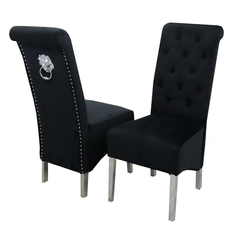 black dining chairs with silver legs and knocker