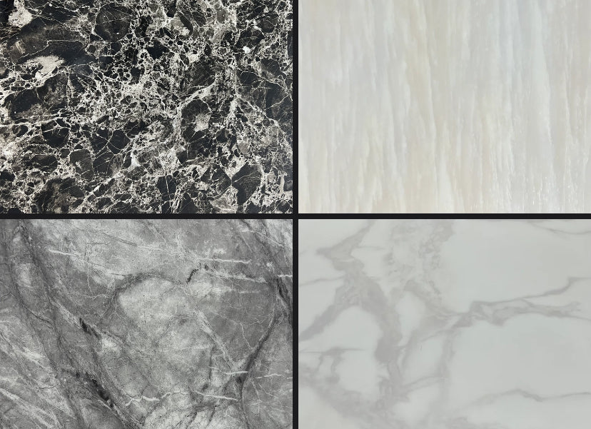 1.5m Louis Marble Table (all colours) & 4 Kensington Dark Grey Chairs