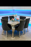 Louis Marble Dining Table (all colours) & BLACK or DARK GREY Megan Ring Knocker Chairs