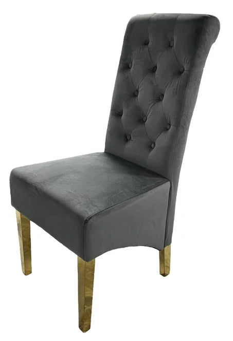 Grey upholstered chair with tufted backrest first class interiors