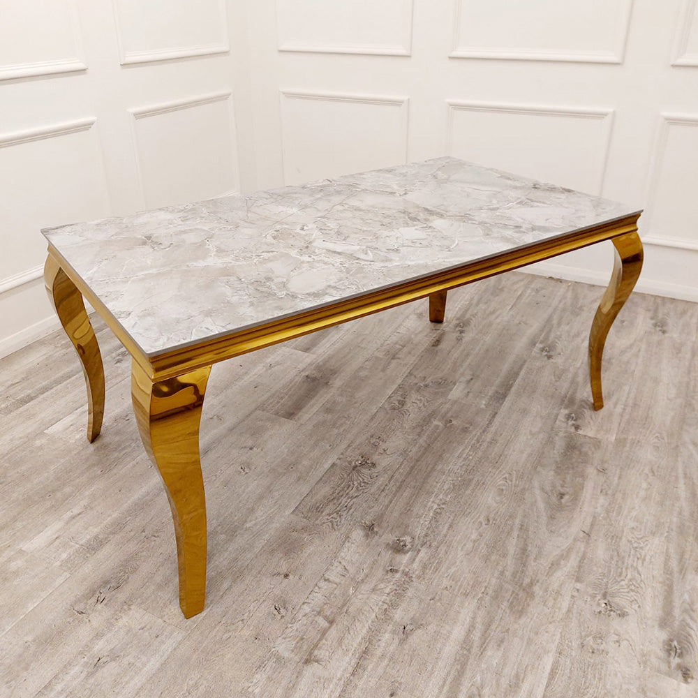Louis Gold Dining Table (all colours) & GREY or CREAM Emma Chairs Plain Ring