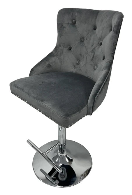 dark grey bar stool lion knocker chrome base first class interiors lowest price
