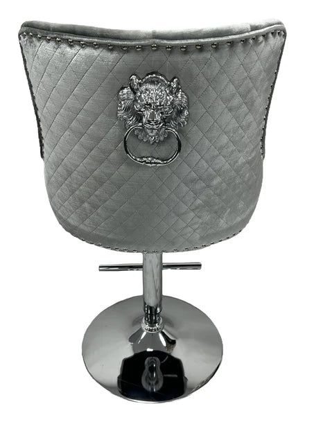 Silver quilted bar stool with lion head knocker