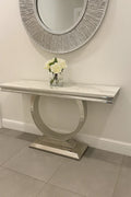 Console table with a marble to and stainless steel base