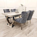 Ariana Marble Dining Table (all colours) & DARK GREY Chelsea Lion Knocker Chairs