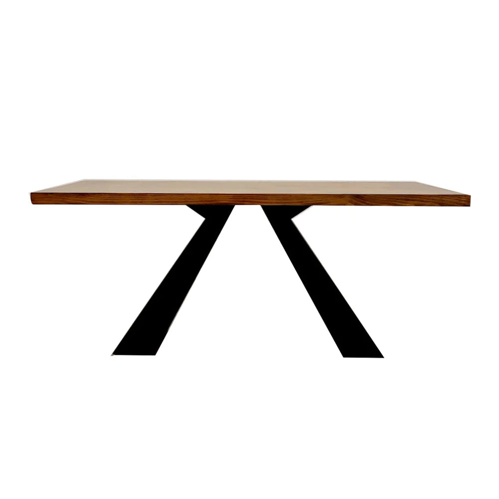 Wooden table with black metal legs