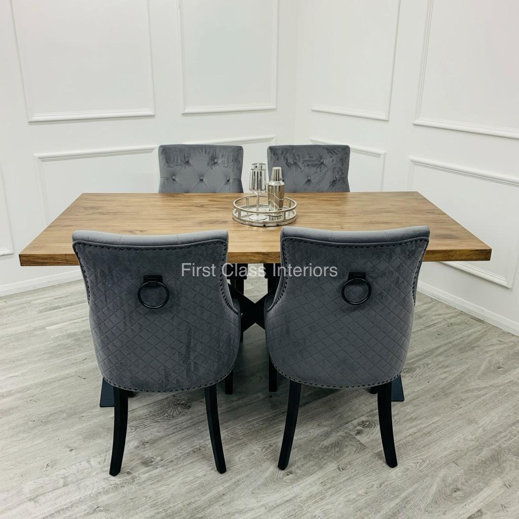 solid wood table and dark grey velvet chairs free delivery