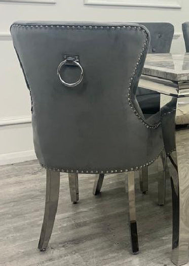 Dark grey dining chairs with silver ring knocker near me , nationwide delivery first class interiors