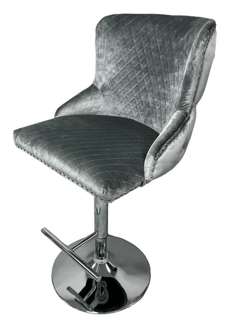 bar stool in light grey with quilted stitch detail