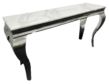 Marble-top console table with chrome legs 
