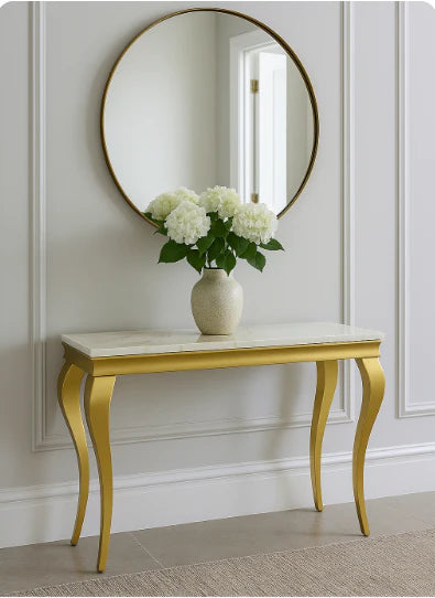 Gold console table with marble top 