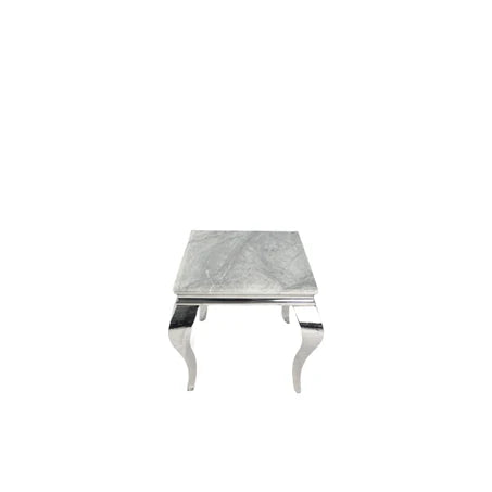 Small table with marble top and chrome legs on a white background