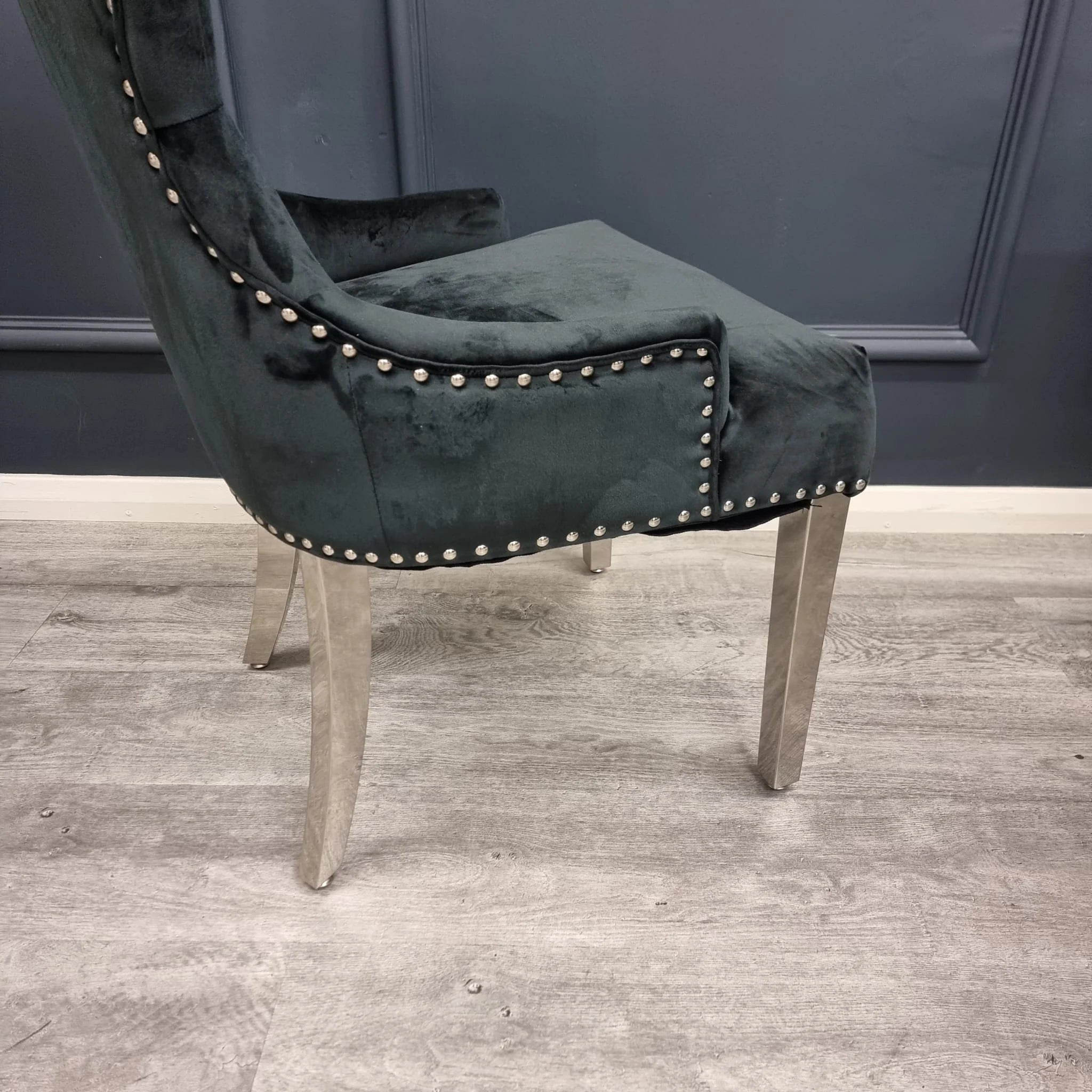 black velvet chair with nailhead trim