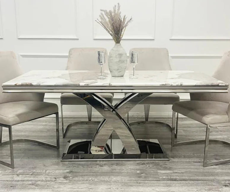 Dining table with marble top and chrome base 1.8m first class interiors 
