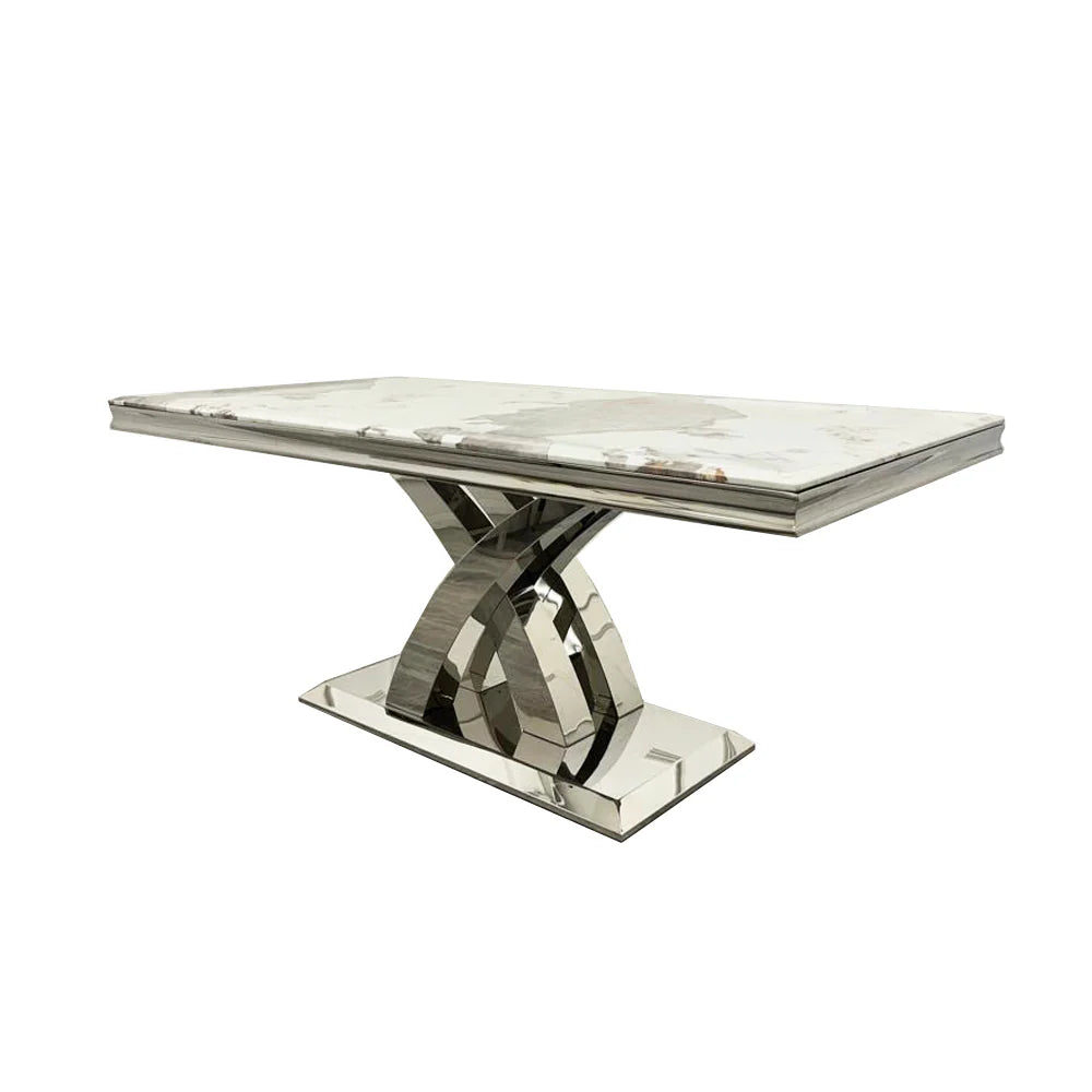 1.8m Dining table with marble top and chrome base free nationwide delivery first class interiors